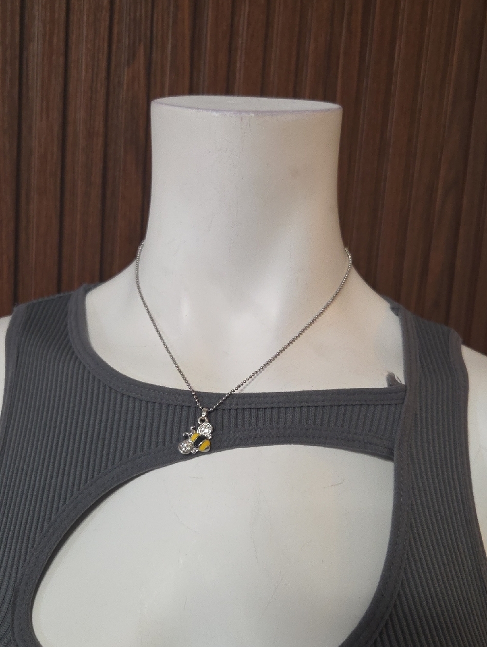 Avon Silver-Tone Necklace with Yellow and Clear Crystal Charm